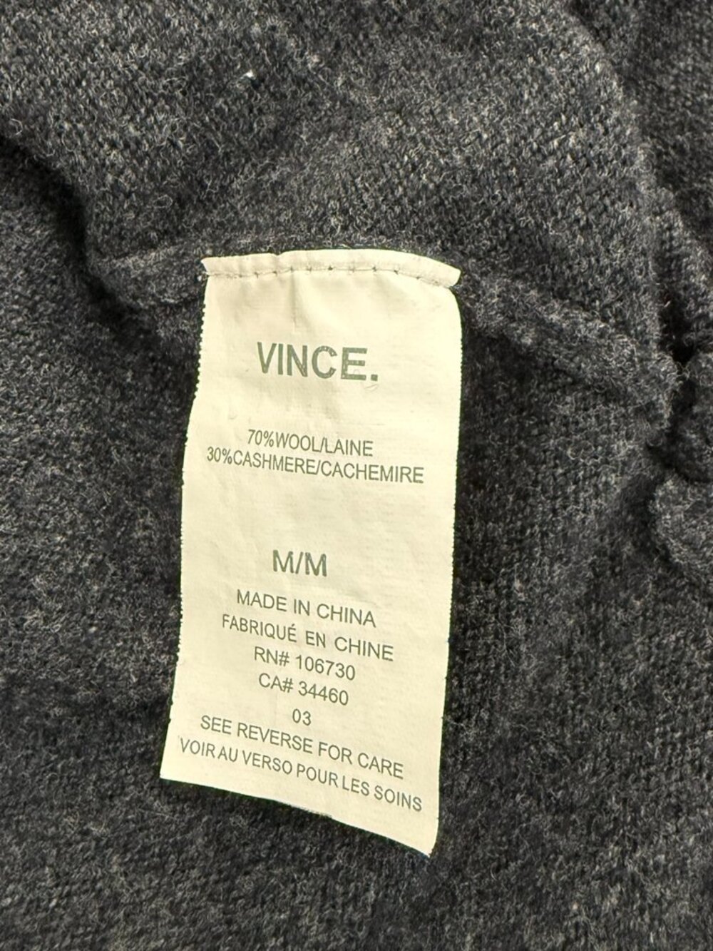 Vince Wool Cashmere Scoop Neck High Low Hem Sweater Charcoal Size M - Picture 7 of 7